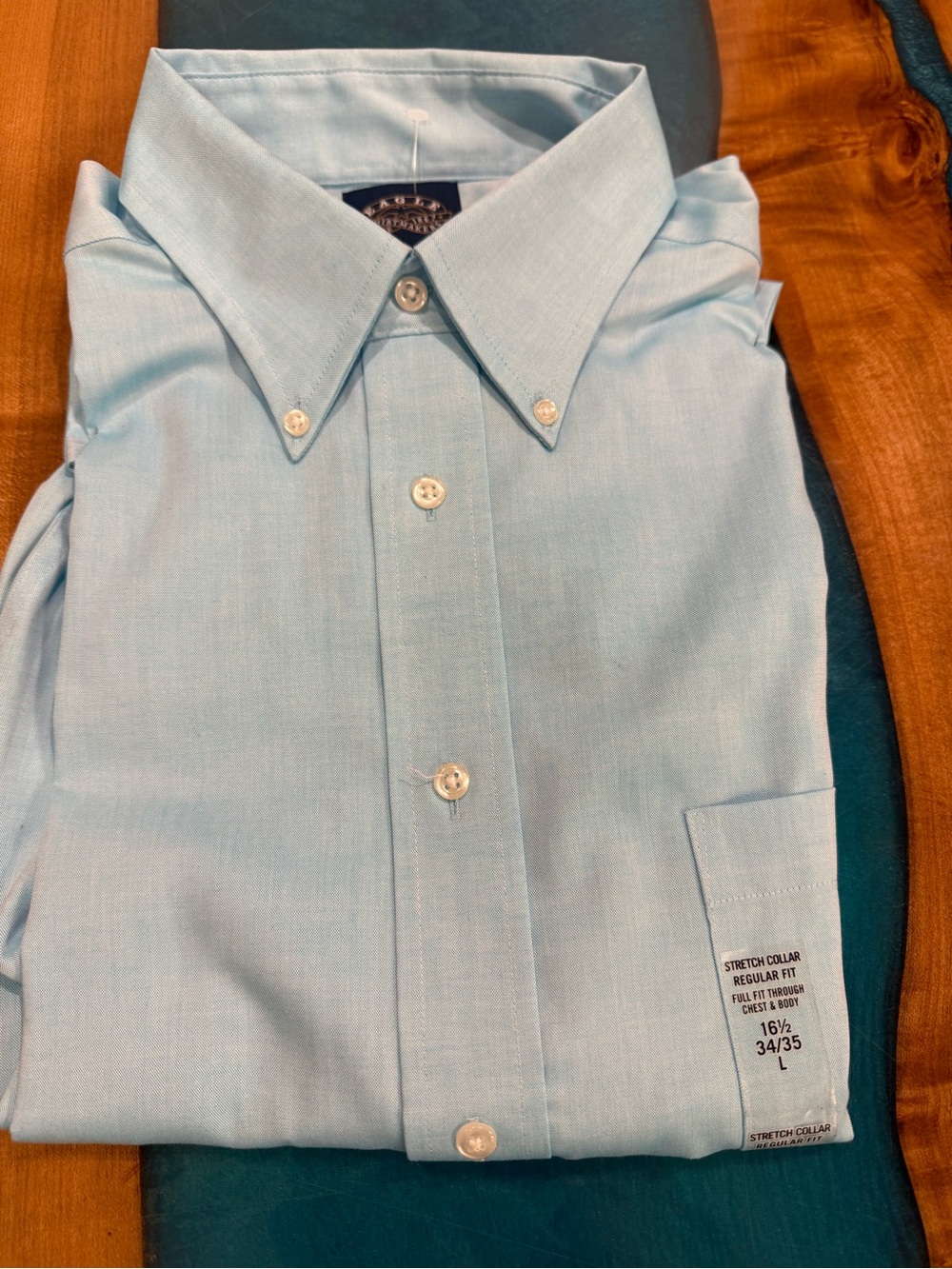 Classic Light Blue/Green Men’s Dress Shirt - Stretch Collar